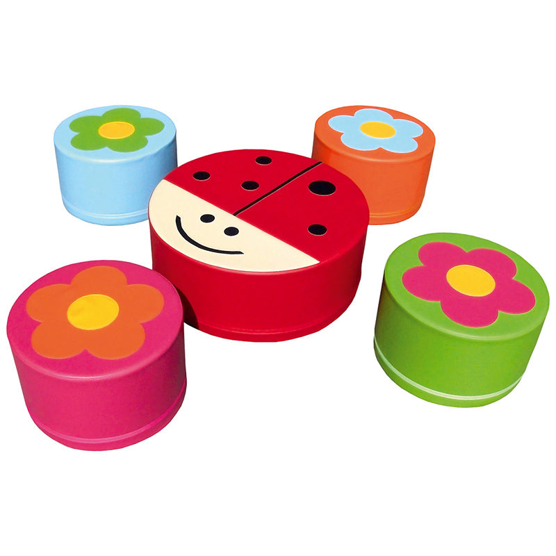 Conjunto mesa joaninha com 4 banquinhos flor (linha pré-escolar)