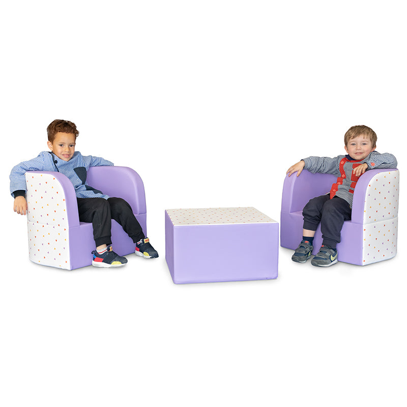 Conjunto de 2 sofás de braços e quadrado decorados (linha pré-escolar 20 cm altura)