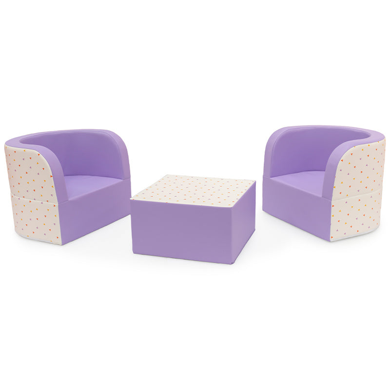 Conjunto de 2 sofás de braços e quadrado decorados (linha pré-escolar 20 cm altura)