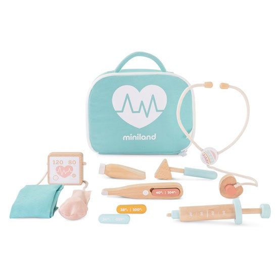 Conjunto de médico em madeira para bonecos