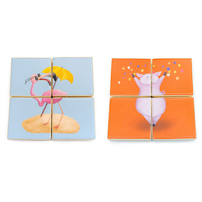 Puzzle dupla face Flamingo e Porco