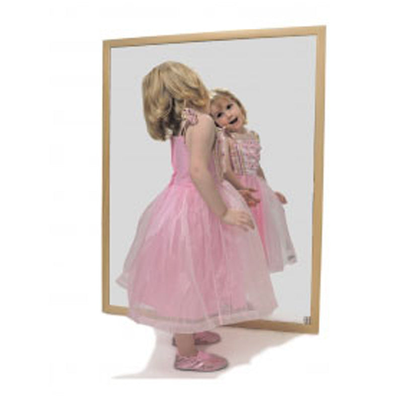 Espelho infantil inquebrável com moldura em madeira